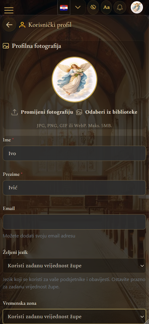 Uređivanje profila (mobilni prikaz)