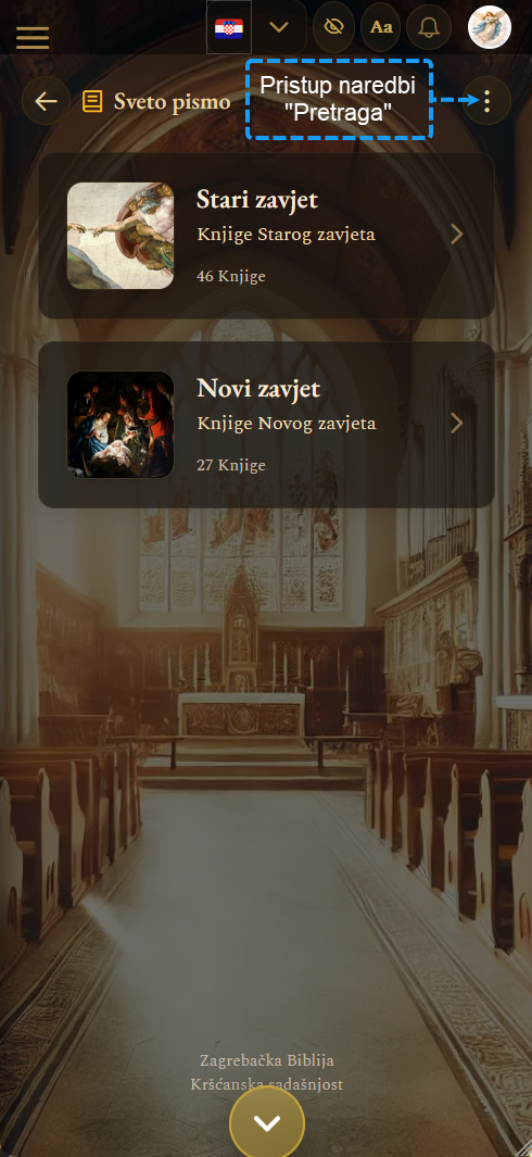 Čitanje Biblije u aplikaciji (mobilni prikaz)