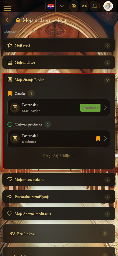 Nadzorna ploča (mobilni prikaz)