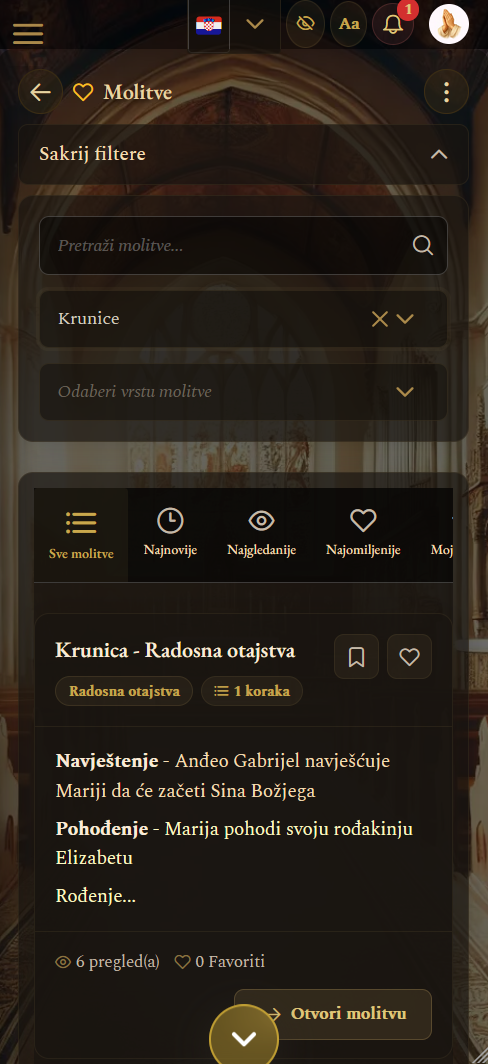 Filter molitvi (mobilni prikaz)