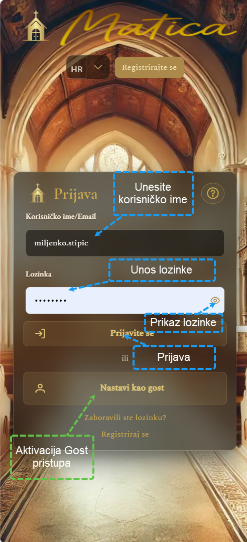 Ekran za prijavu korisnika (mobilni prikaz)