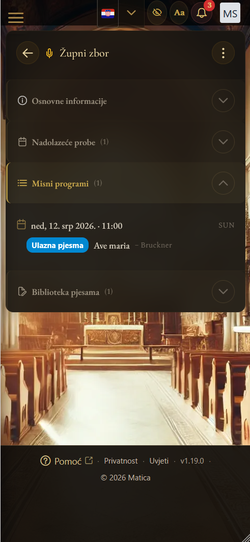 Pregled zbora (mobilni prikaz)