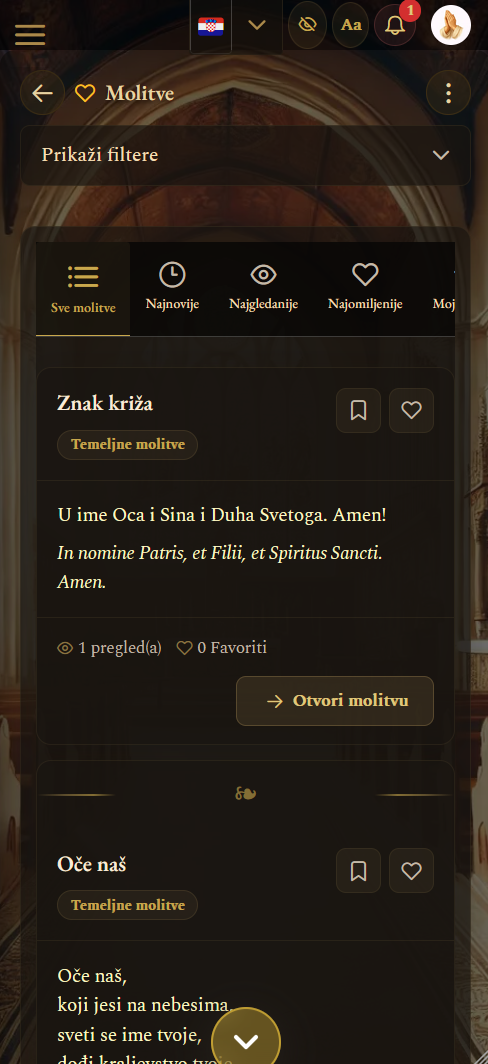 Molitva dana i kategorije molitava (mobilni prikaz)