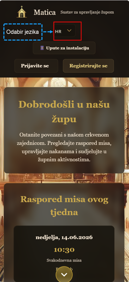 Odabir jezika (mobilni prikaz)