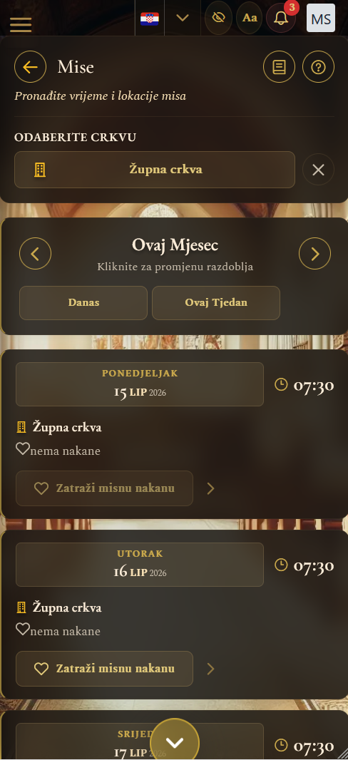 Raspored misa (mobilni prikaz)
