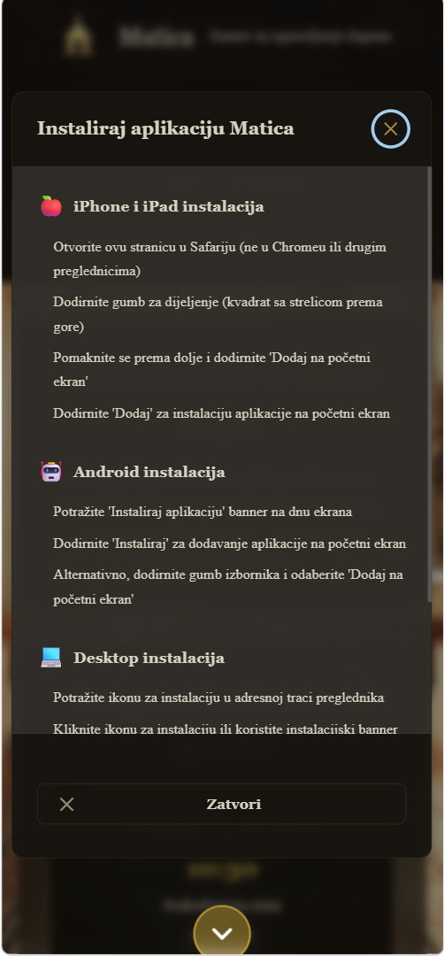 Upute za instalaciju (mobilni prikaz)