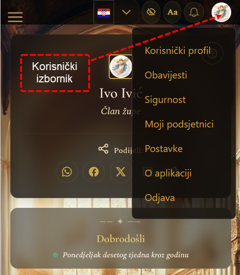 Korisnički izbornik (mobilni prikaz)