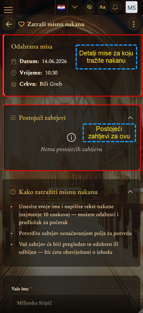 Zaslon za kreiranje nakane (mobilni prikaz)