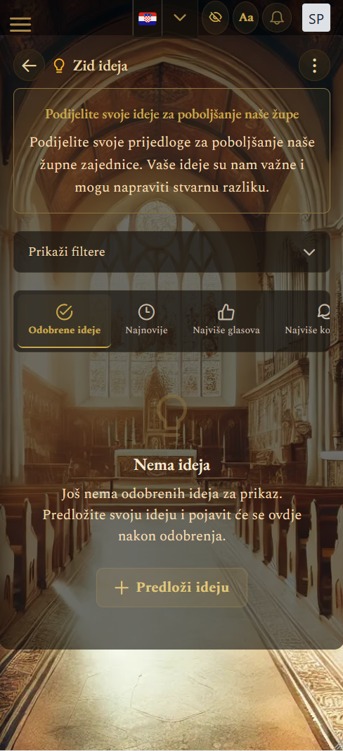 Zaslon s prikazom sugestija (mobilni prikaz)