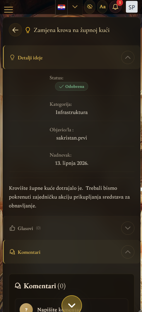 Nova sugestija na zaslonu (mobilni prikaz)