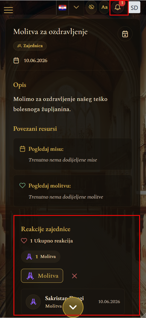 Molitveni zahtjev u Matici - Detalji)