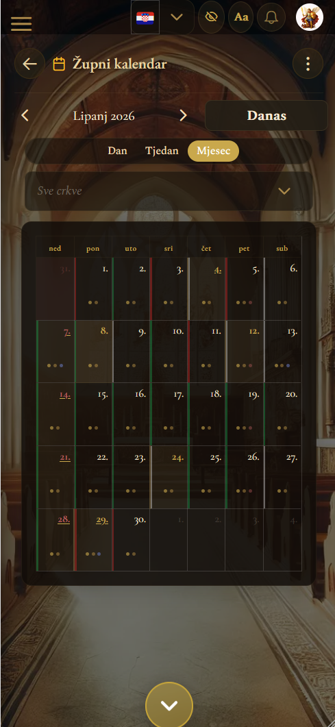 Župni kalendar u mjesečnom prikazu (mobilni prikaz)